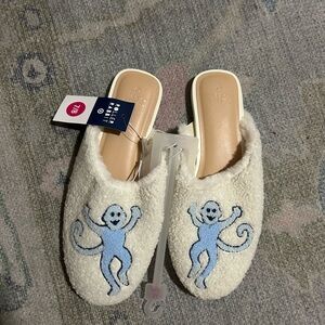 Roller Rabbit x Target Women's Monkey Fuzzy House Slippers Blue/ Tan